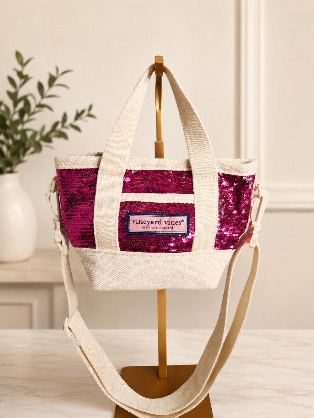 Vineyard Vines Pink Sequin Mini Tote Bag w/ Crossbody NWOT
